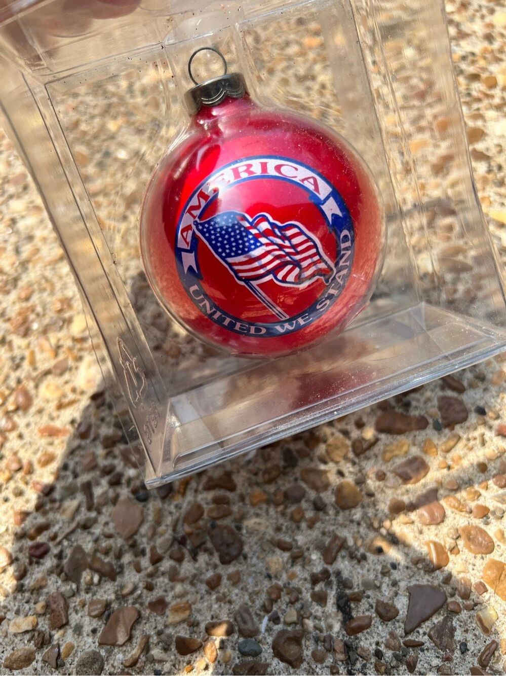 Vintage USA America United We Stand patriotic Christmas Ornament Red! new